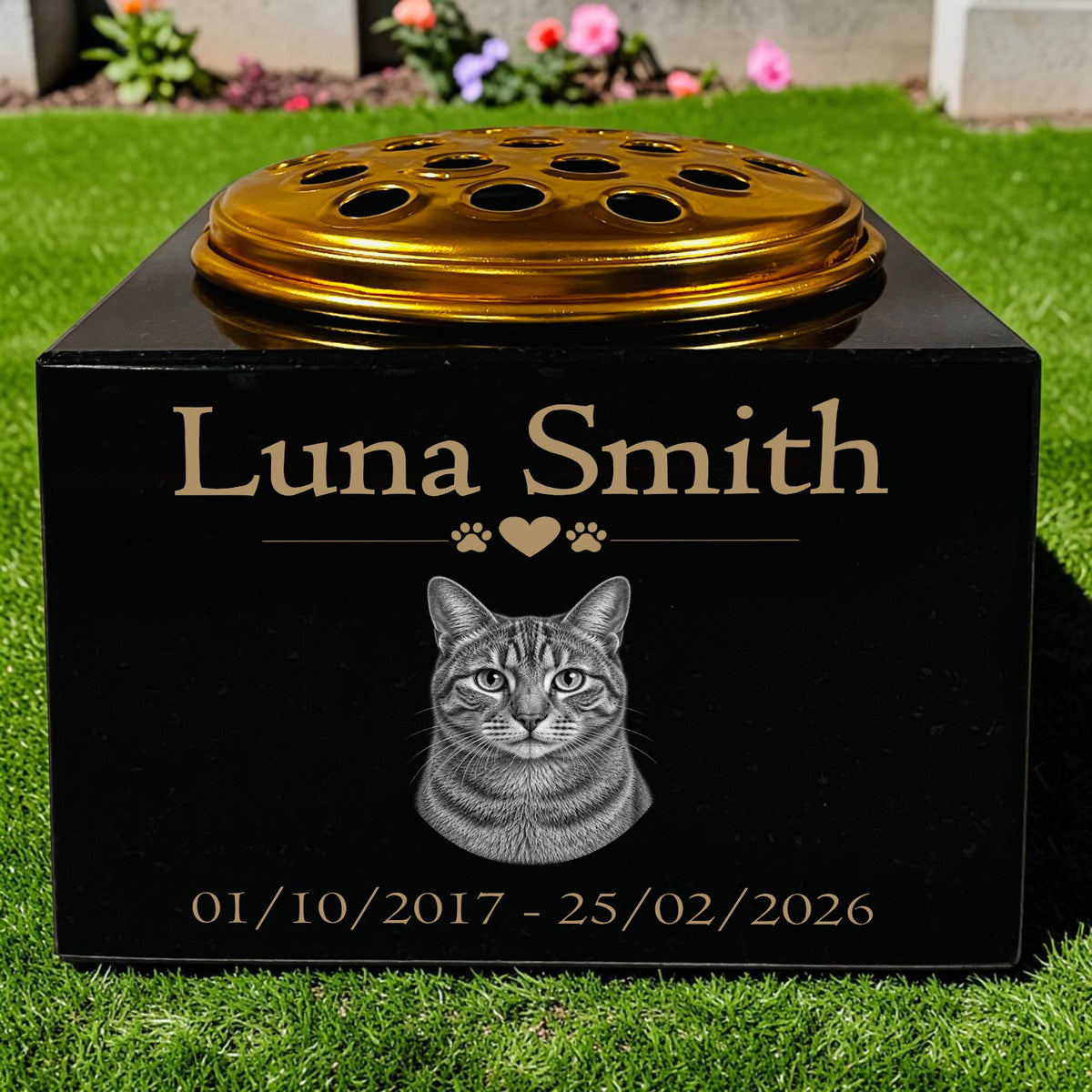 Cat Memorial Granite Photo Small Vase