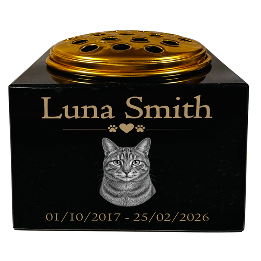 Cat Memorial Granite Photo Small Vase
