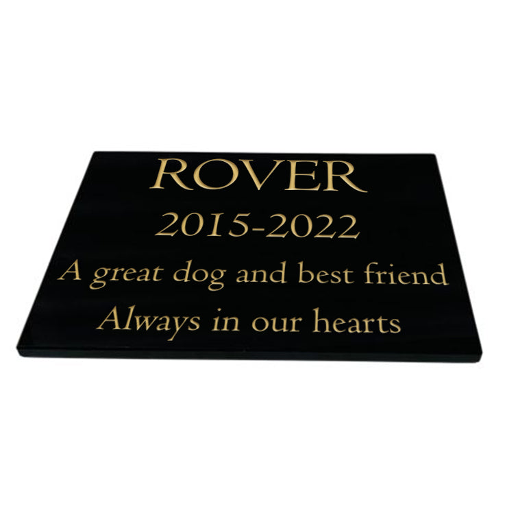 Dog Memorial Plaque – Plain Solid Premium Black Granite - Available in Standard & Large Sizes