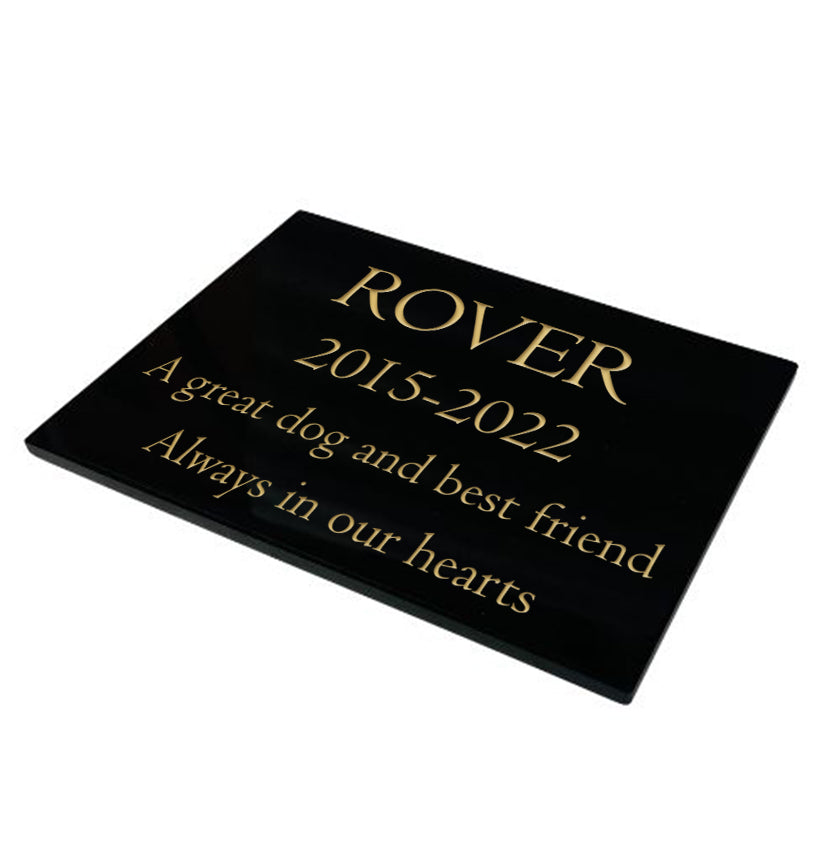 Dog Memorial Plaque – Plain Solid Premium Black Granite - Available in Standard & Large Sizes