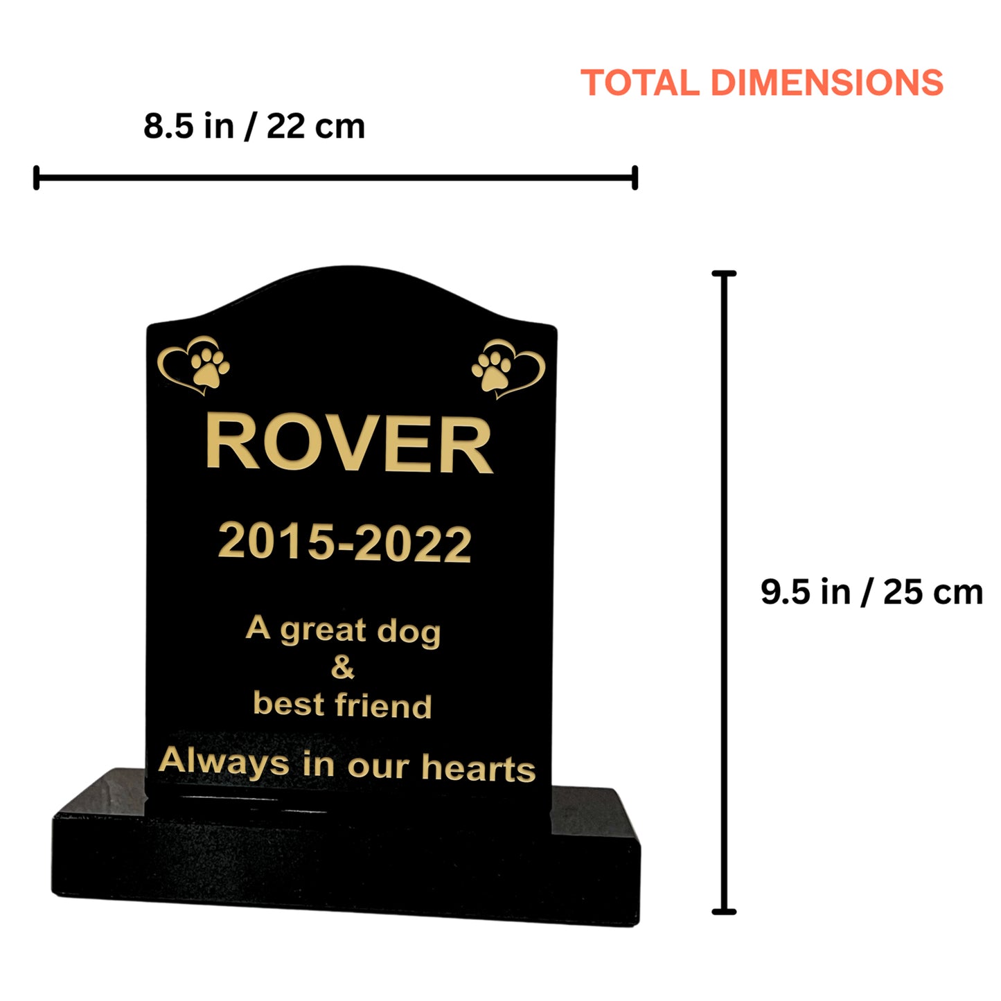 Granite Memorial Ogee Pet Headstone – Small Size with Paw & Heart - Free Personalised Engraving