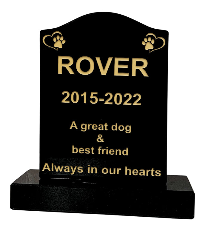 Granite Memorial Ogee Pet Headstone – Small Size with Paw & Heart - Free Personalised Engraving