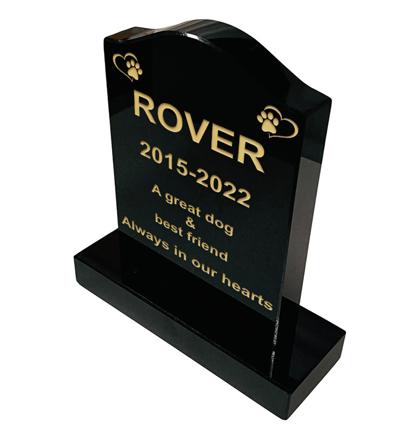 Granite Memorial Ogee Pet Headstone – Small Size with Paw & Heart - Free Personalised Engraving