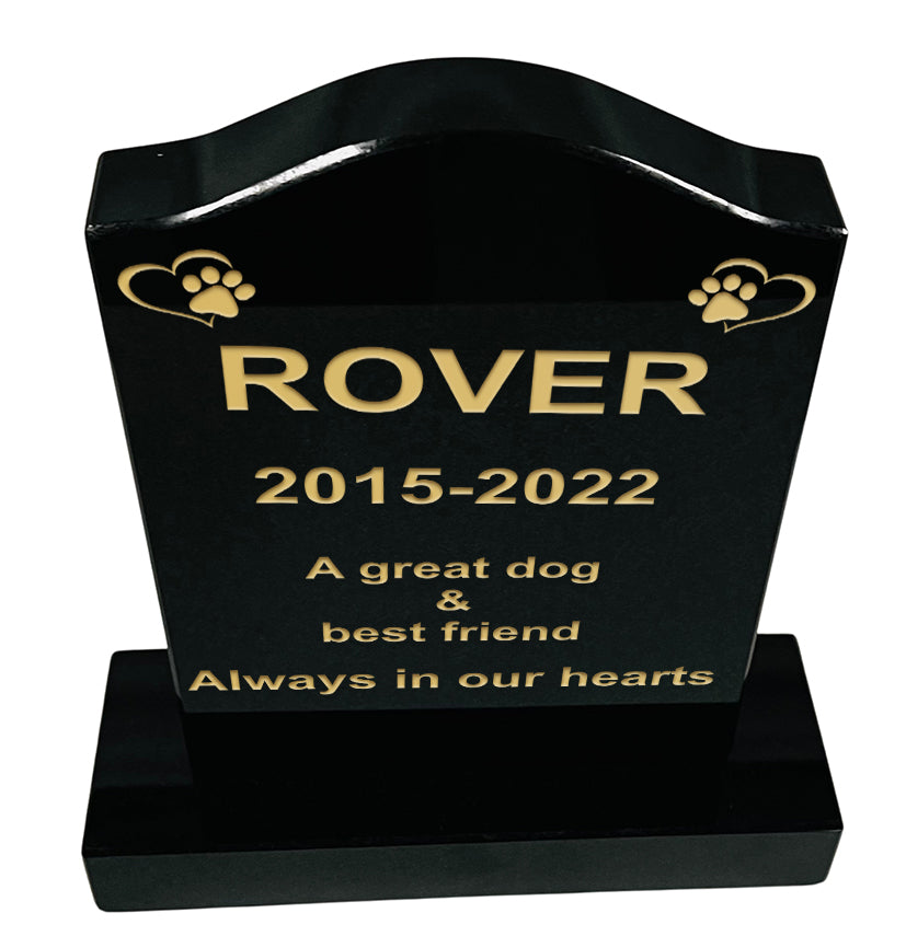 Granite Memorial Ogee Pet Headstone – Small Size with Paw & Heart - Free Personalised Engraving