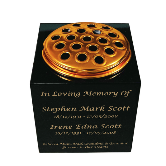 Granite Memorial Vase for Two Names, Free Personalised Gold Engraving, Solid Granite
