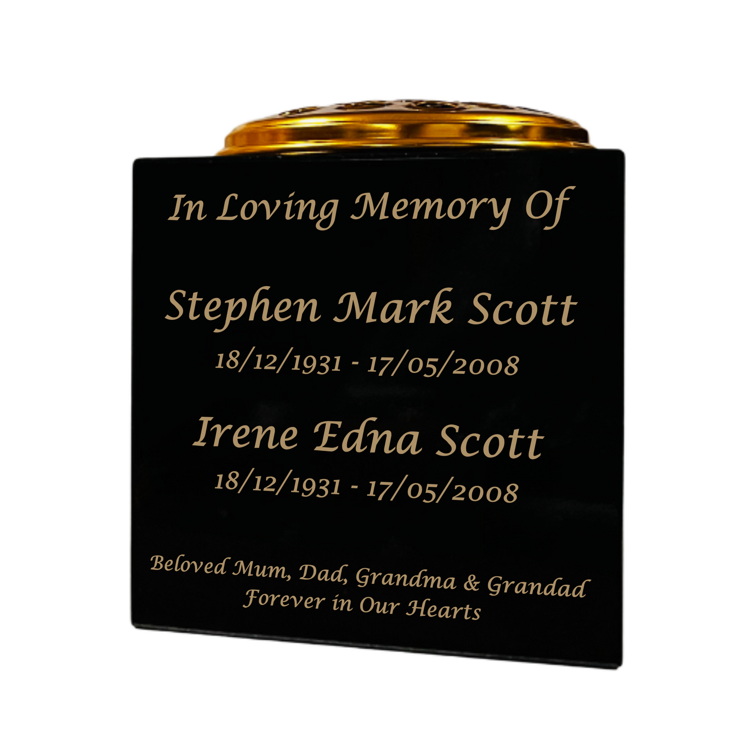 Granite Memorial Vase for Two Names, Free Personalised Gold Engraving, Solid Granite