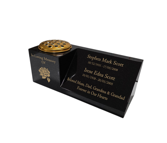 Granite Vase Plaque, Combination for Two Names, Free Personalised Gold Engraving Polished