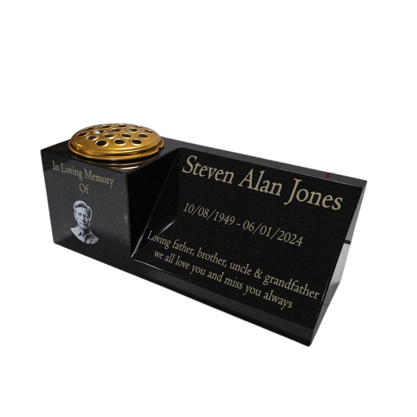 Granite Memorial Vase with Portrait and Plaque Combination, Solid Granite, 16x6x6inchs, 20KG, Includes Flower Pot Insert
