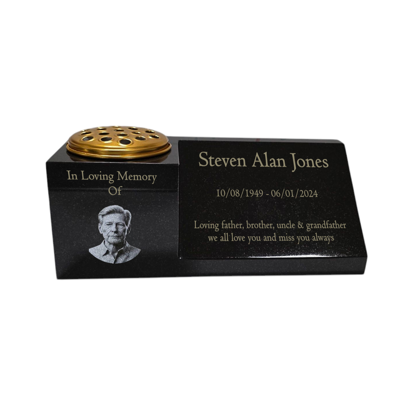 Granite Memorial Vase with Portrait and Plaque Combination, Solid Granite, 16x6x6inchs, 20KG, Includes Flower Pot Insert