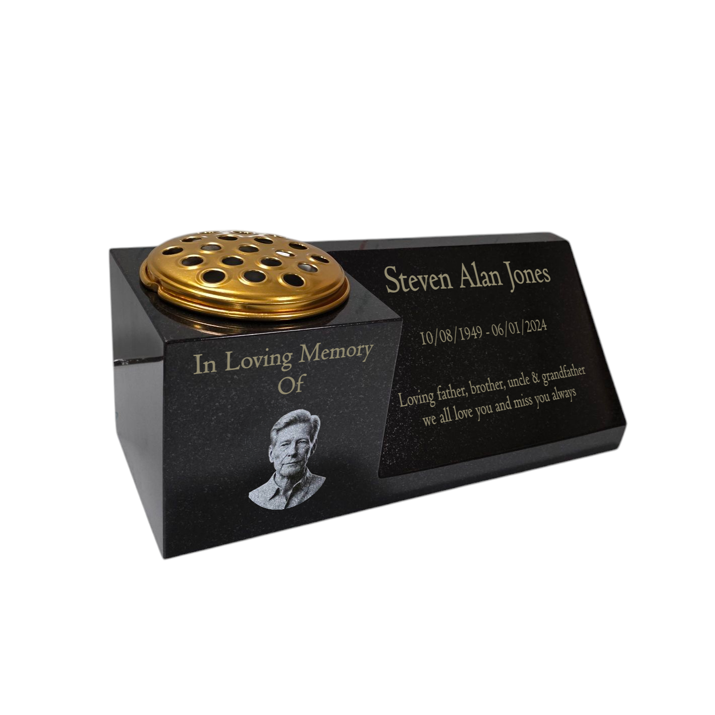 Granite Memorial Vase with Portrait and Plaque Combination, Solid Granite, 16x6x6inchs, 20KG, Includes Flower Pot Insert