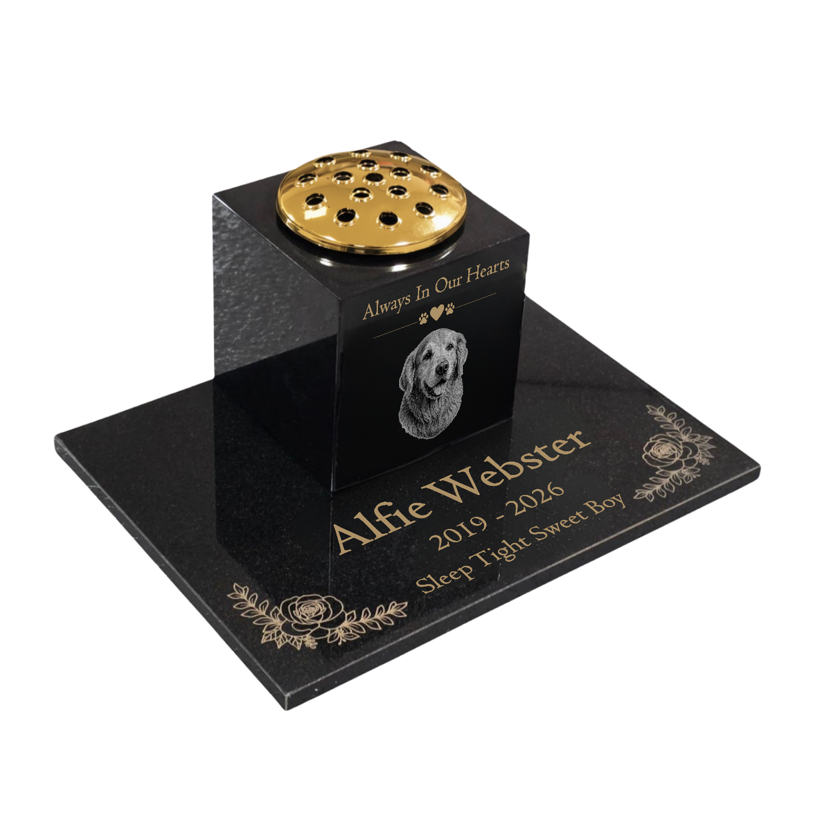 Dog Memorial Granite Photo Vase & Tablet