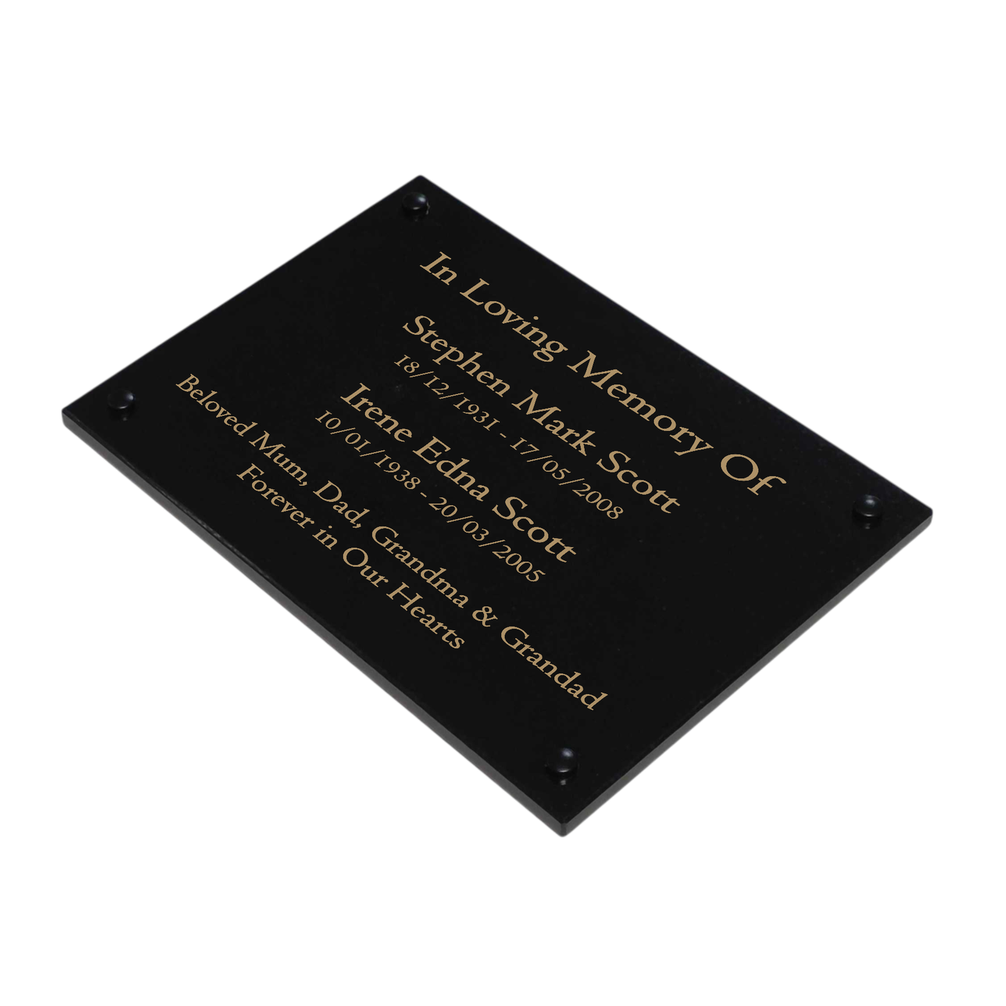 Granite Memorial Wall Mounted Plaque for Two Names, Free Personalised Gold Engraving