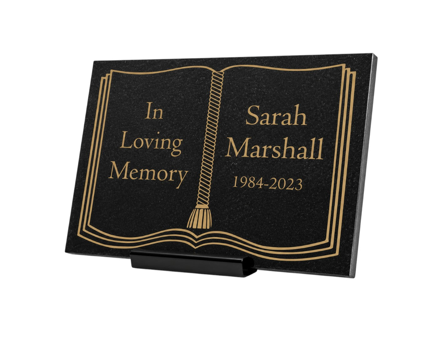 Granite Memorial Plaque, Book, Bible, Stand Included