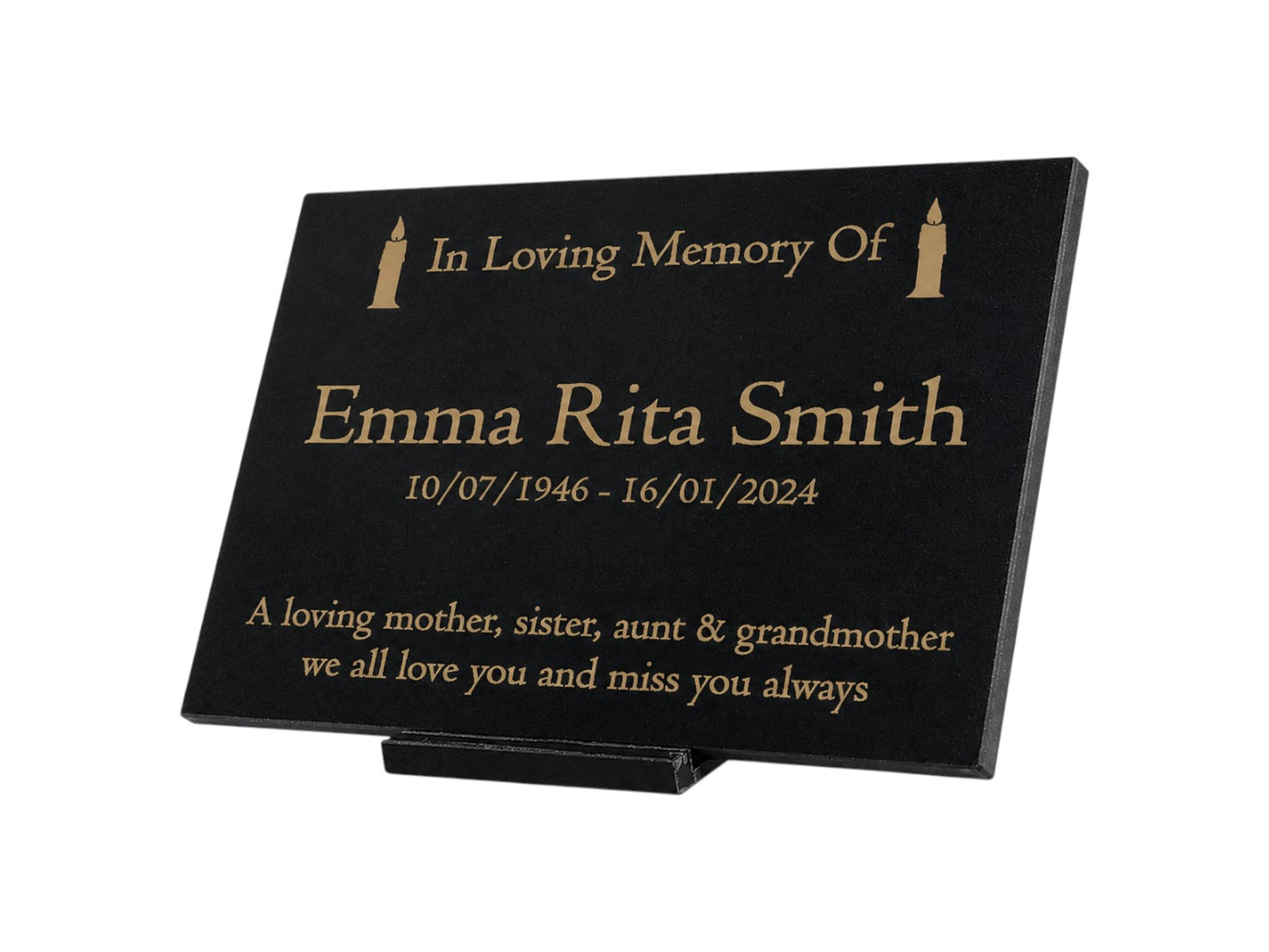 Granite Memorial Plaque, Candle Design, Personalised Engraved Tribute