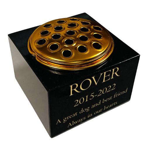 Granite Memorial Vase for Pet- Dog -Rectangle Shape – 6x6x4" - with Gold Metal Flower Insert