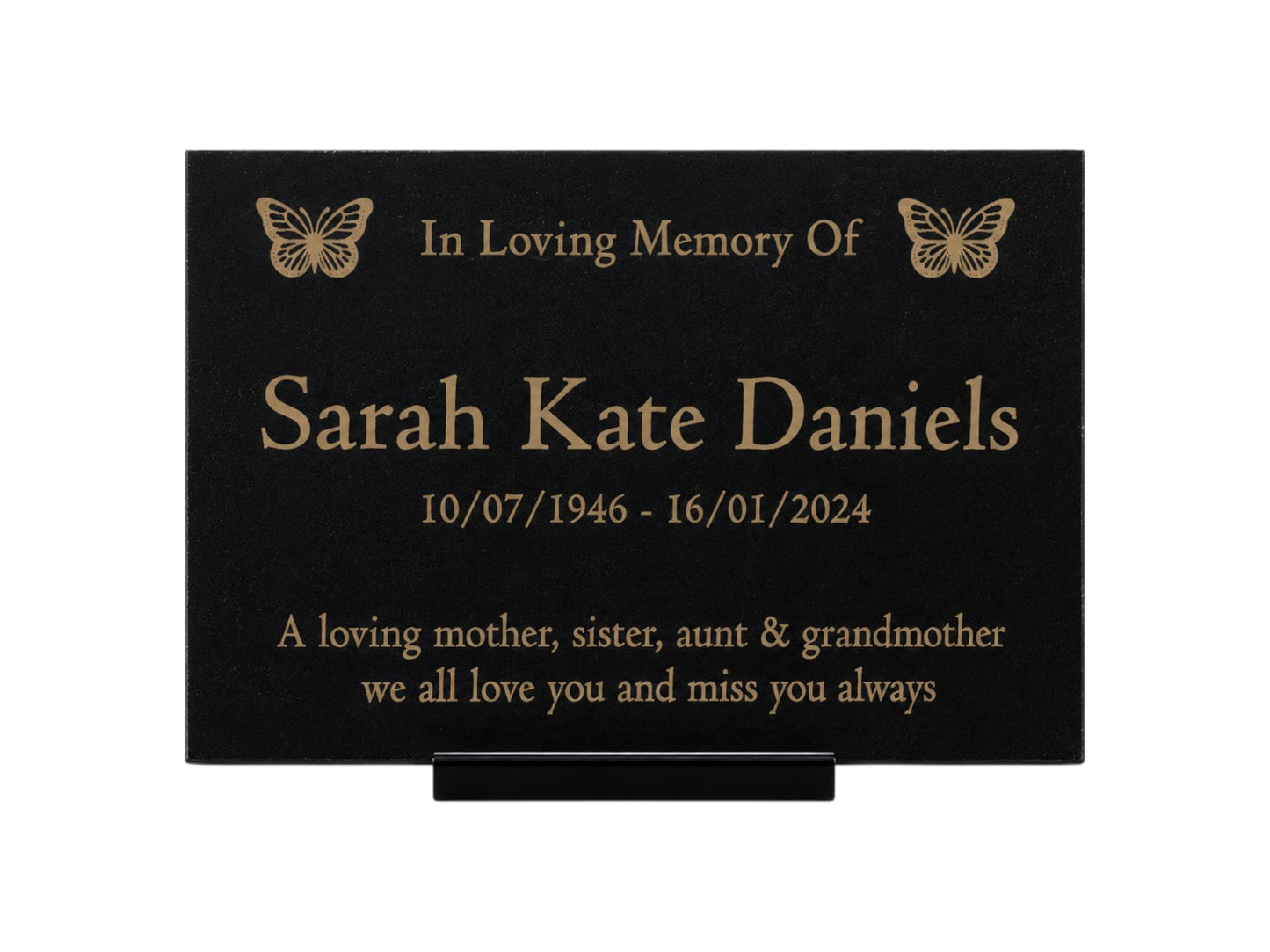 Granite Memorial Plaque, Butterfly, Stand Included