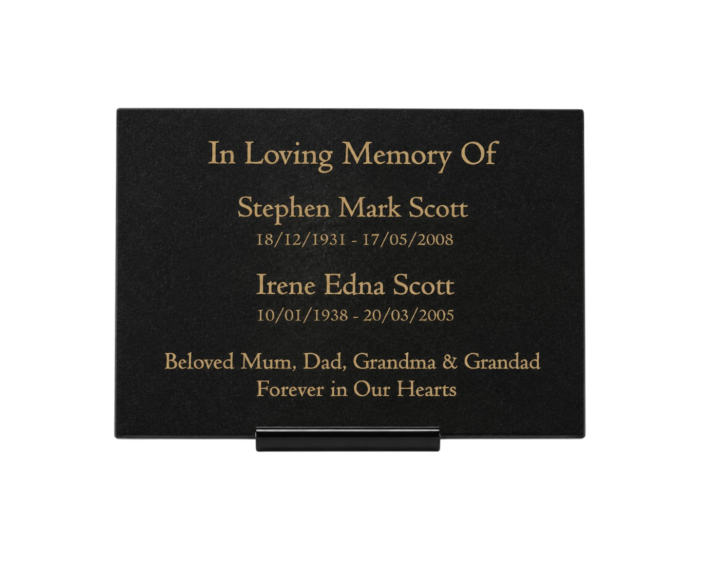 Granite Memorial Plaque for Two Names, Free Personalised Gold Engraving, Polished Granite