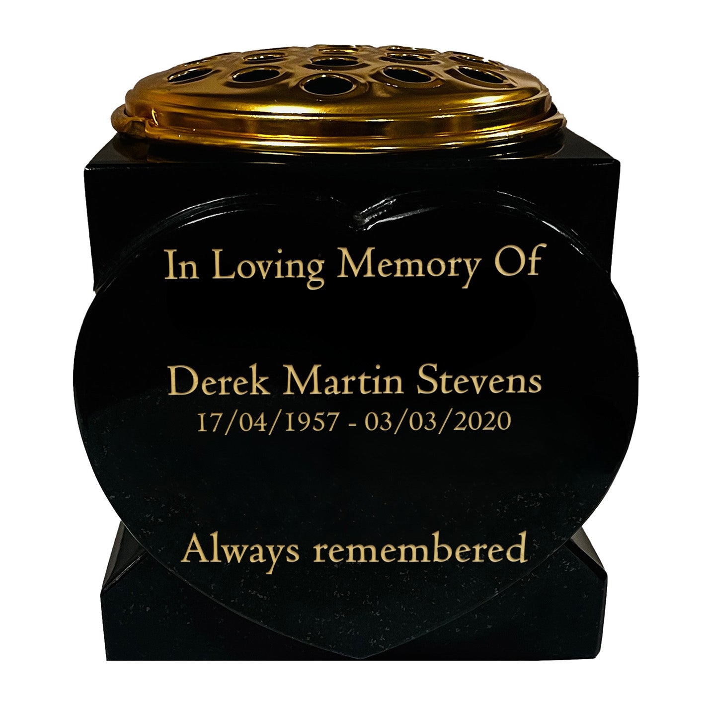 Granite Heart-Shaped Vase- Premium Black with Gold Metal Flower Pot Insert – 6x6x6 Inches