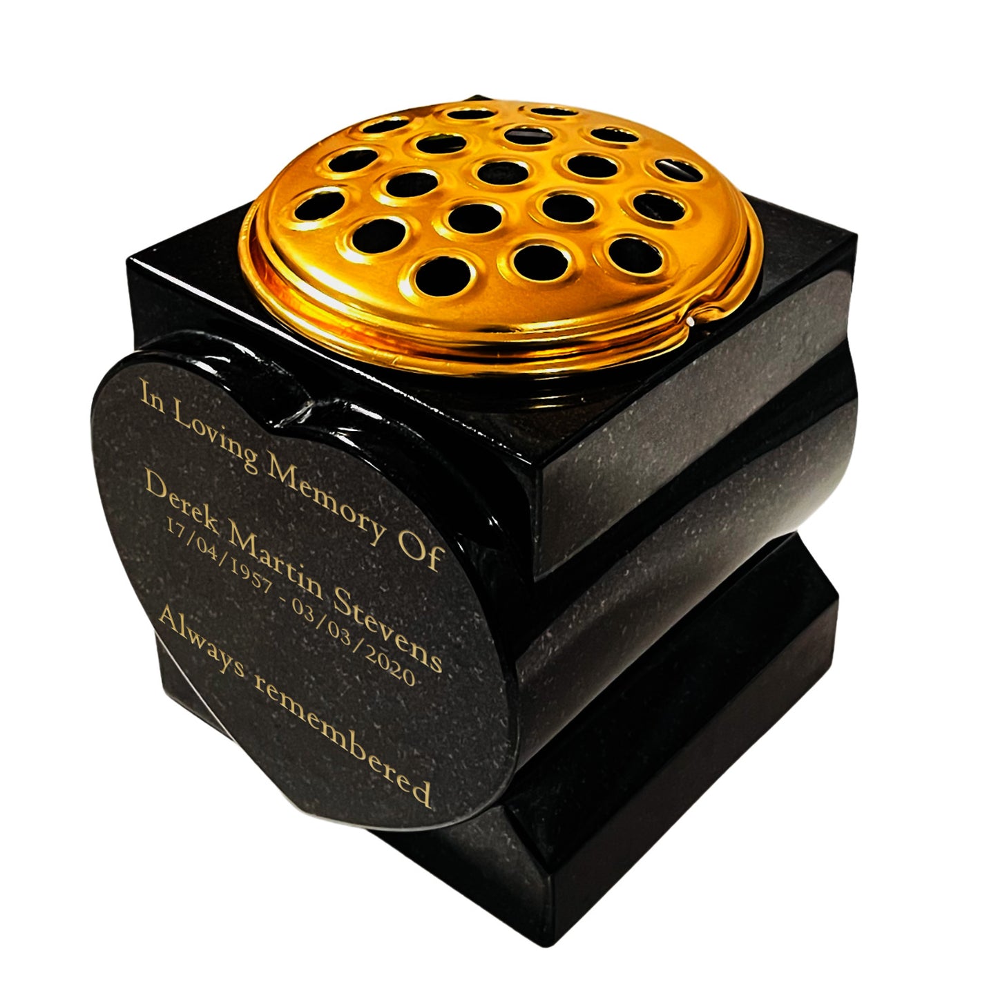Granite Heart-Shaped Vase- Premium Black with Gold Metal Flower Pot Insert – 6x6x6 Inches