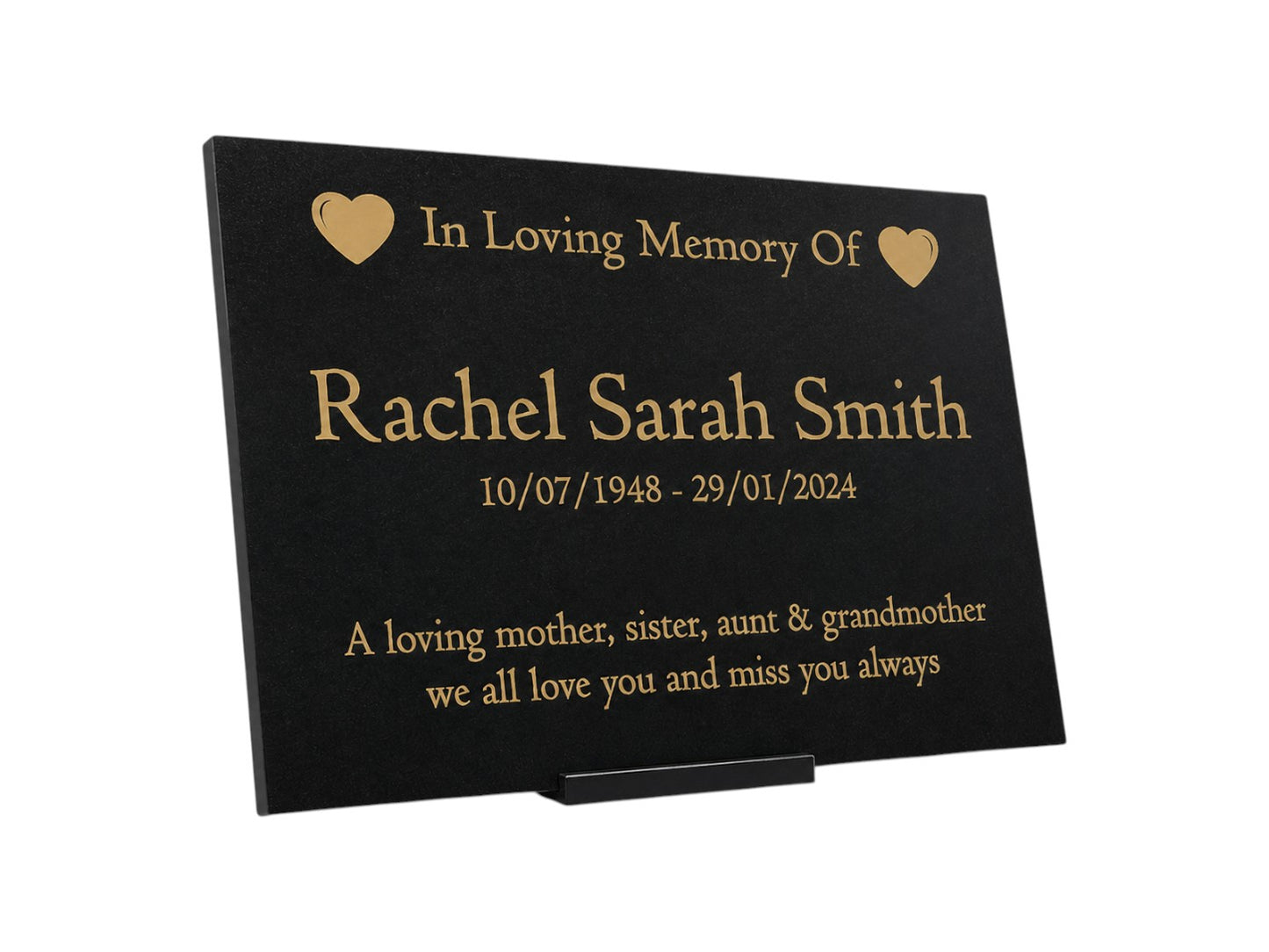 Granite Memorial Plaque, Heart, Personalized, Stand Included