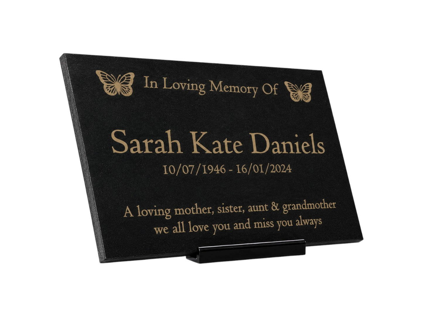 Granite Memorial Plaque, Butterfly, Stand Included