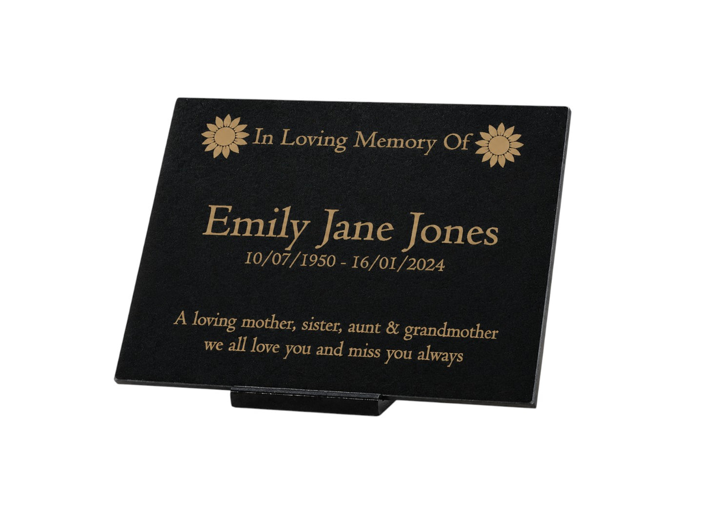 Granite Memorial Plaque, Sunflower, Stand Included