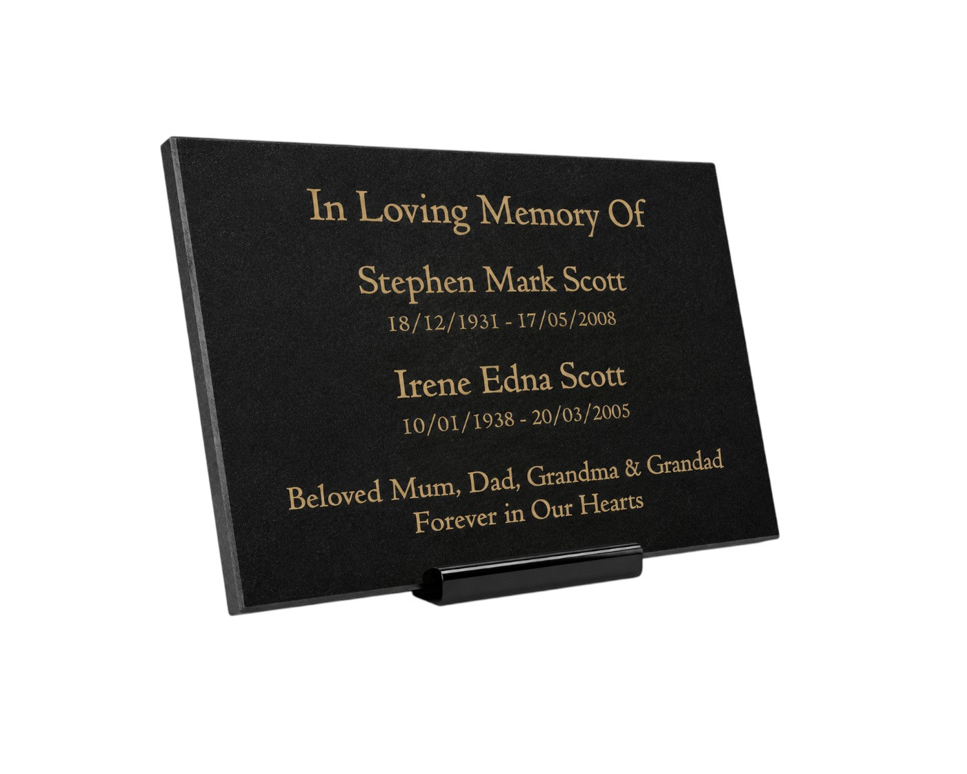 Granite Memorial Plaque for Two Names, Free Personalised Gold Engraving, Polished Granite