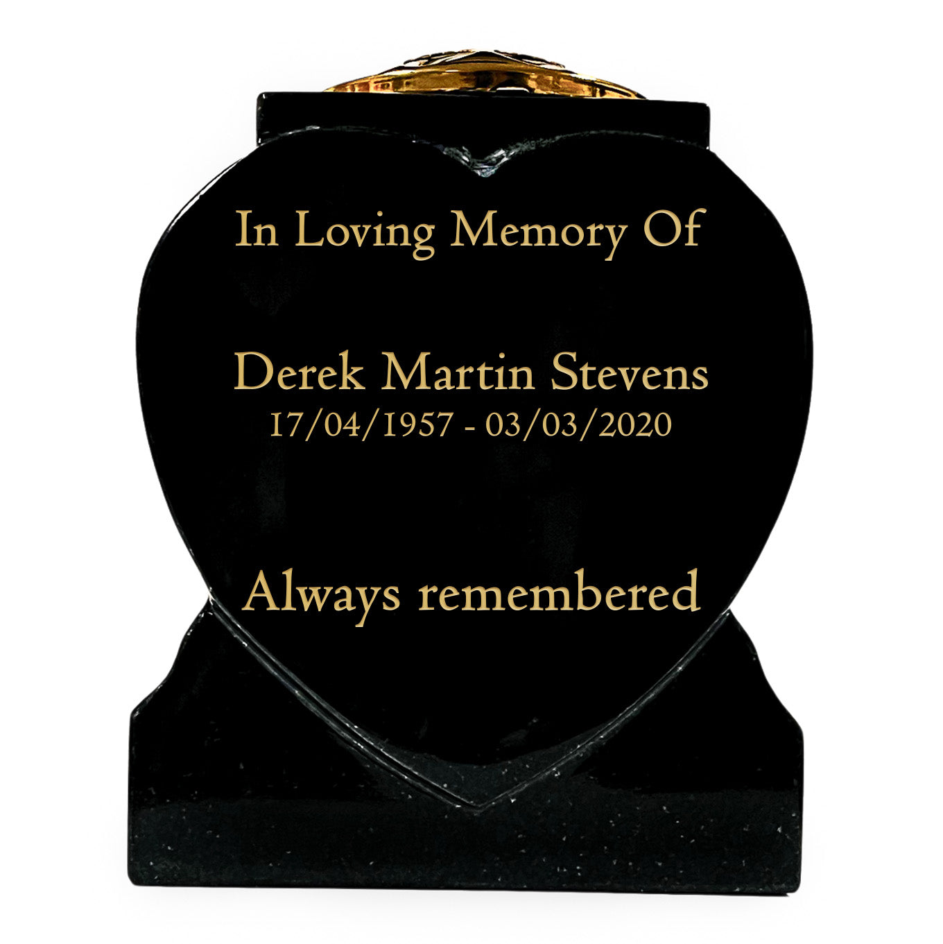 Granite Heart-Shaped Vase- Premium Black with Gold Metal Flower Pot Insert – 7x6x4.5 Inches