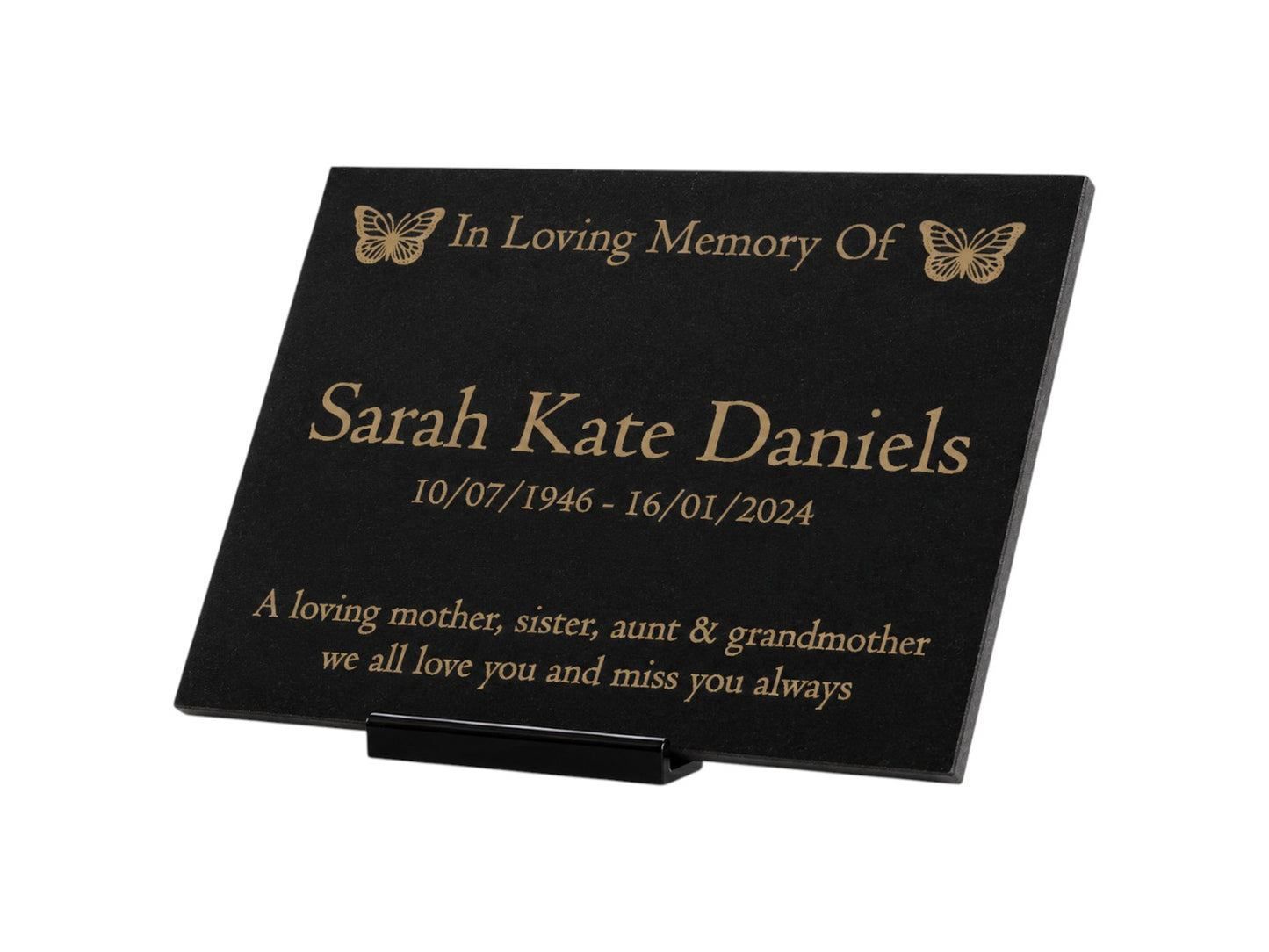 Granite Memorial Plaque, Butterfly, Stand Included