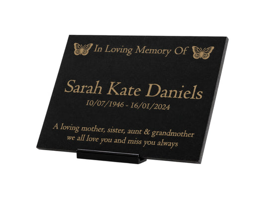 Granite Memorial Plaque, Butterfly, Stand Included