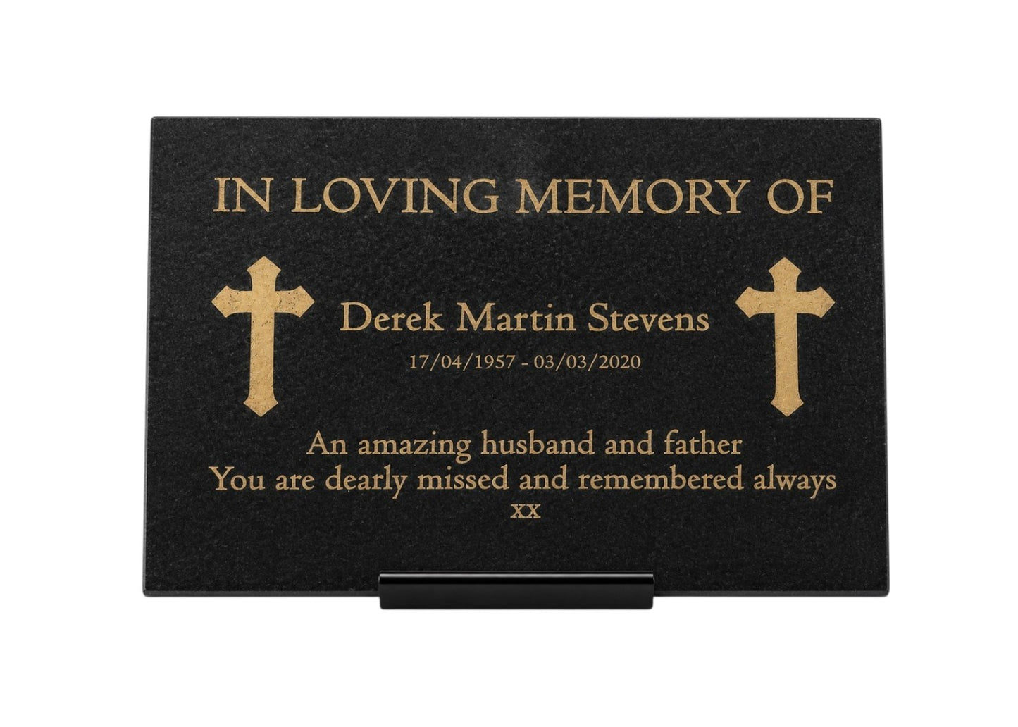 Granite Memorial Plaque, Cross, Personalized, Stand Included