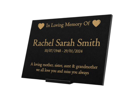 Granite Memorial Plaque, Heart, Personalized, Stand Included