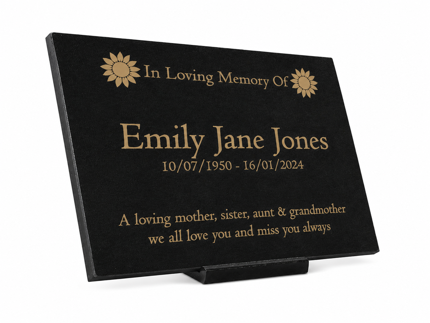 Granite Memorial Plaque, Sunflower, Stand Included