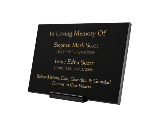 Granite Memorial Plaque for Two Names, Free Personalised Gold Engraving, Polished Granite